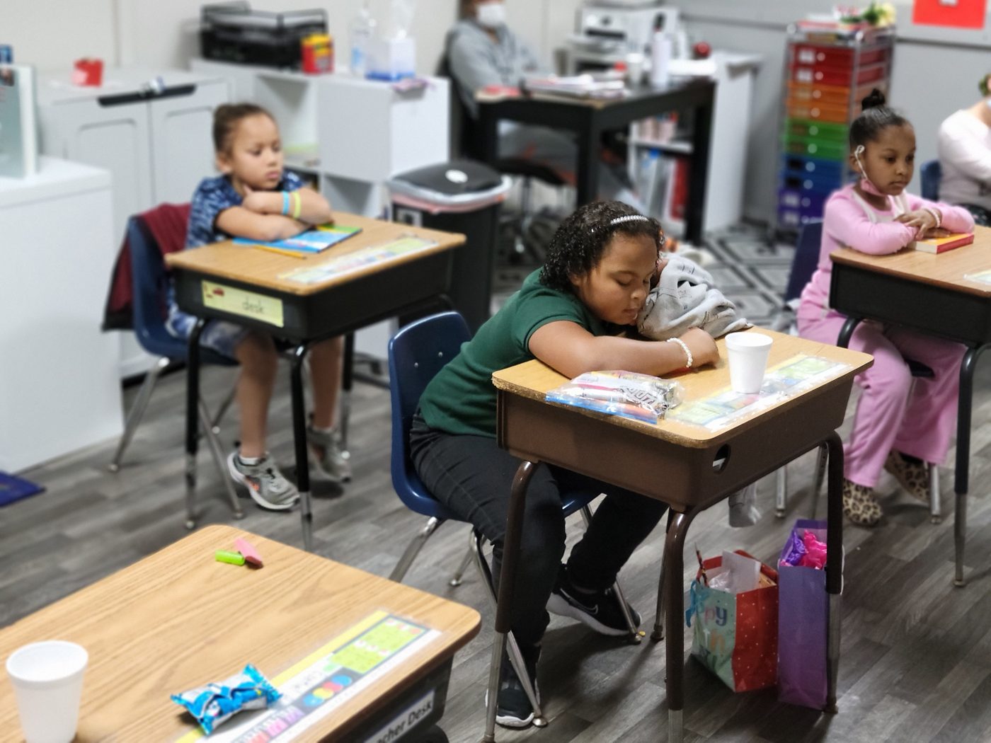 Elementary students at their desks